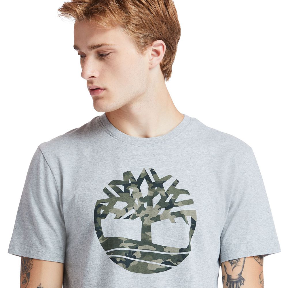 Tricouri Timberland Barbati Gri - Kennebec River Tree-Logo - Romania - QGJUTK526